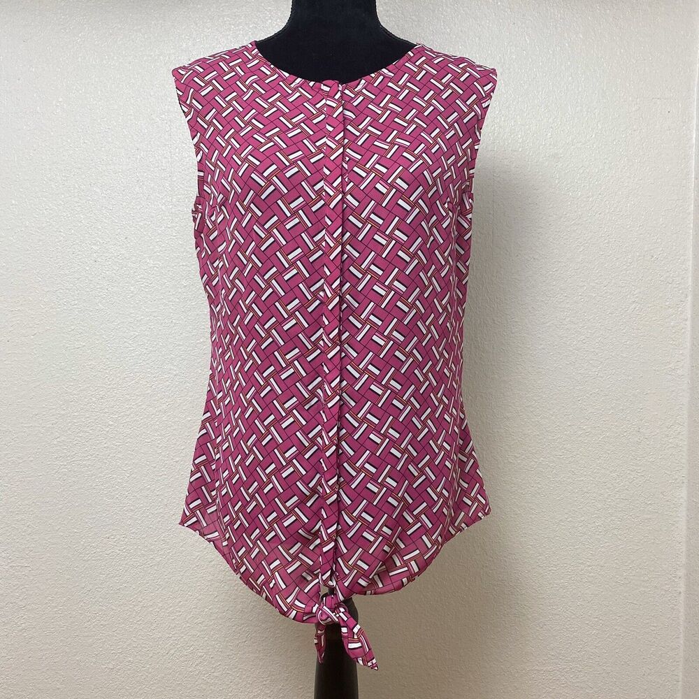 Sleeveless Tie-Front Button Up Blouse - Small Tall